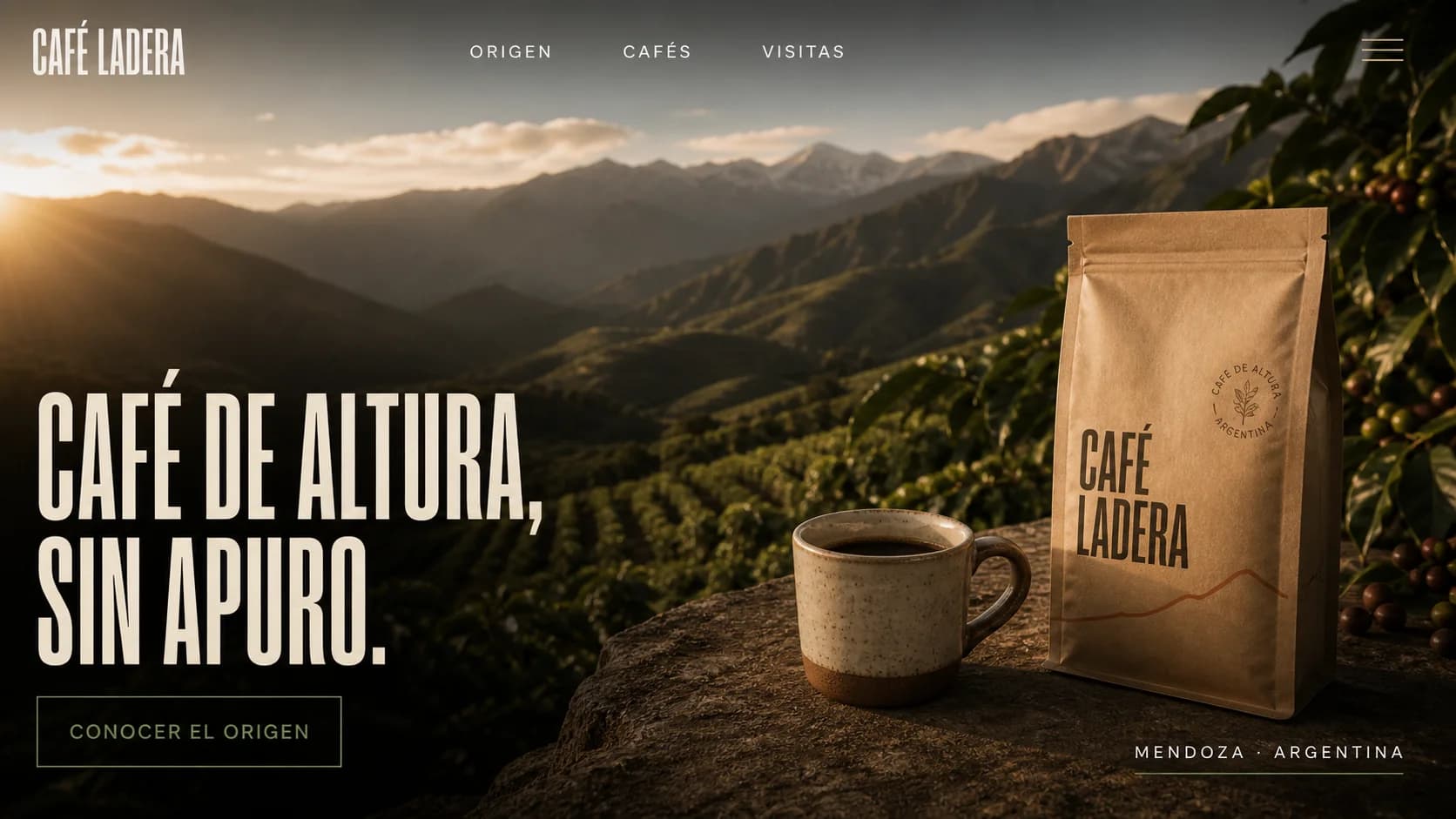 Concepto ficticio de una landing page para Café Ladera creado por Vikka